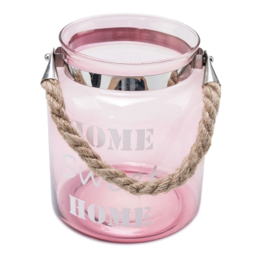 Evergreen Glas Windlicht 16 cm für Teelicht Home Sweet Home Rosa