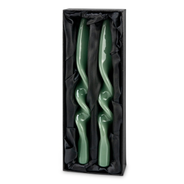 Meloria gedrehte Stabkerzen Ø 2,2 cm / 28 cm Hochglanz inkl. Geschenkverpackung Jadegrün